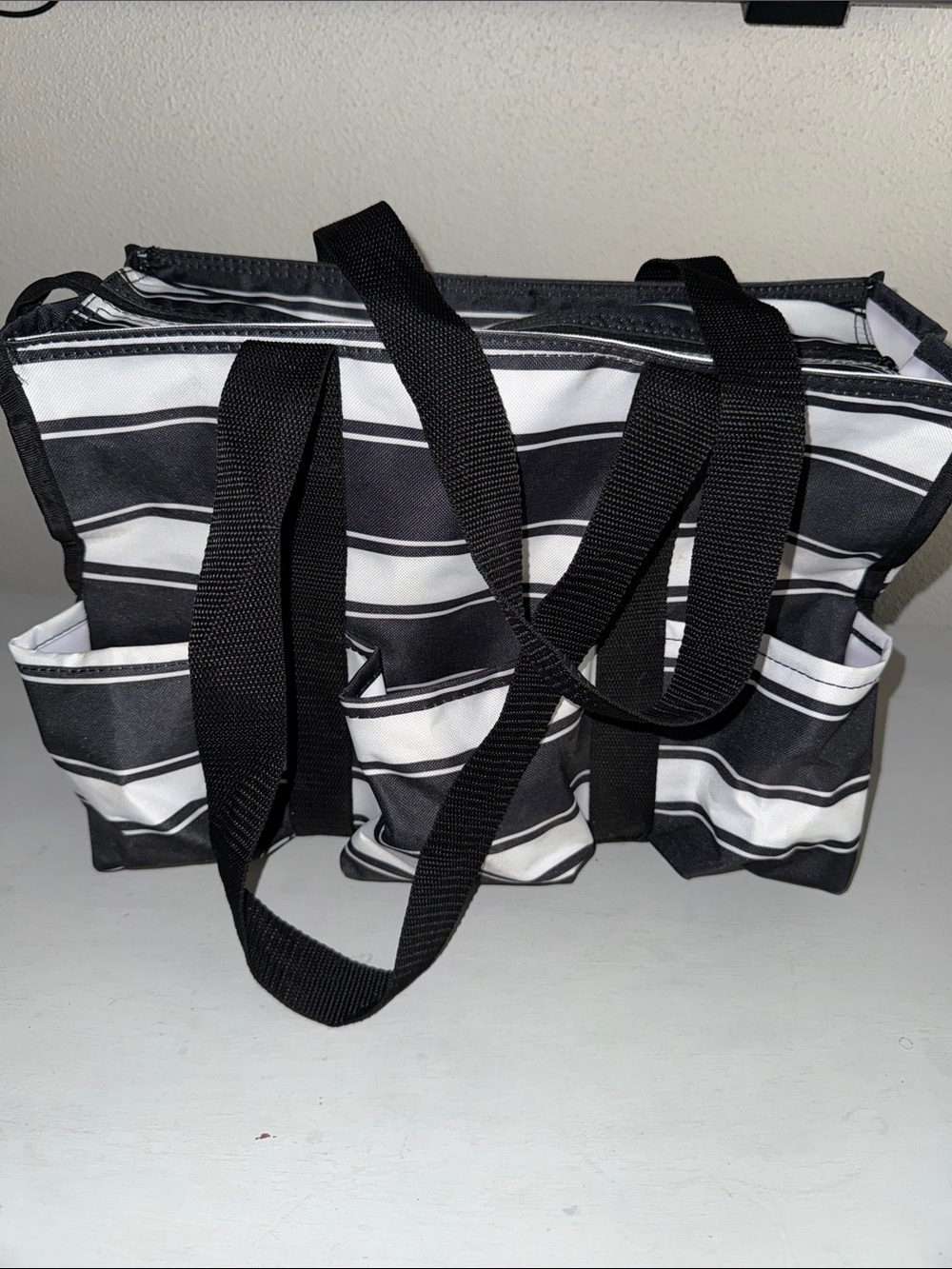 Thirty- one - Black & White Striped Utility Tote Bag
